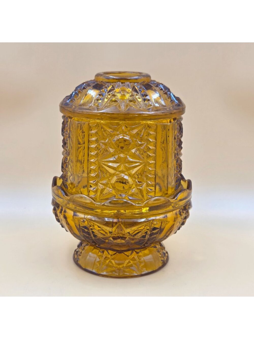 Indiana Glass Stars and Bars Amber Fairy Lamp 2 Piece Pressed Glass